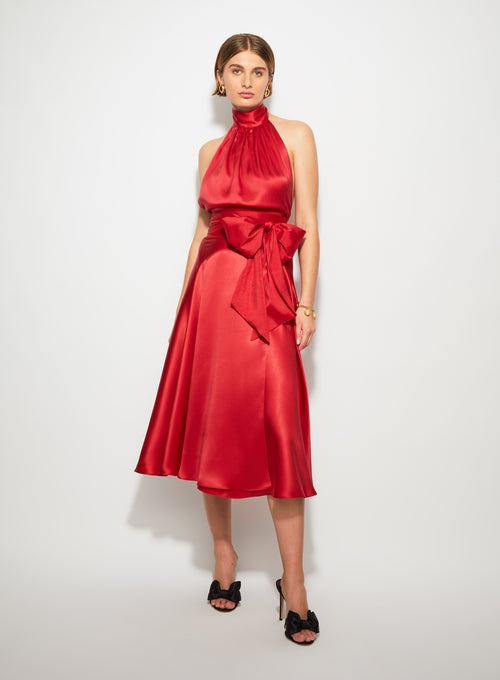 Midi Wrap Skirt Red