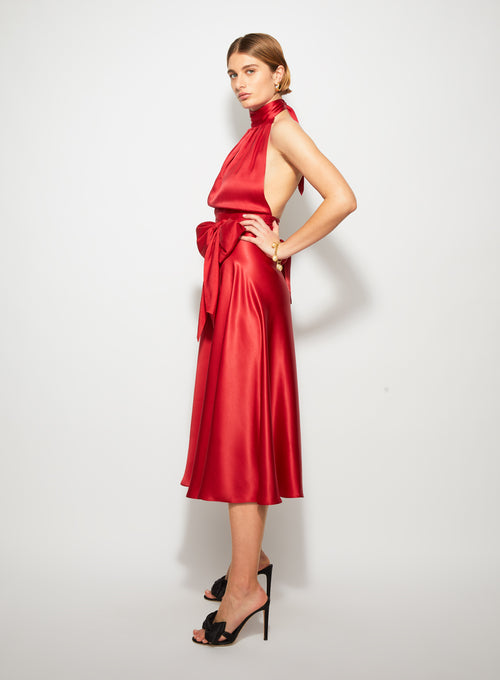 Midi Wrap Skirt Red