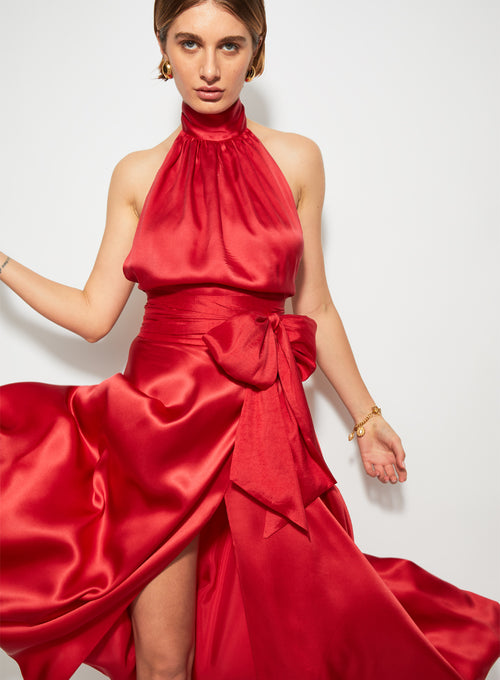 Midi Wrap Skirt Red