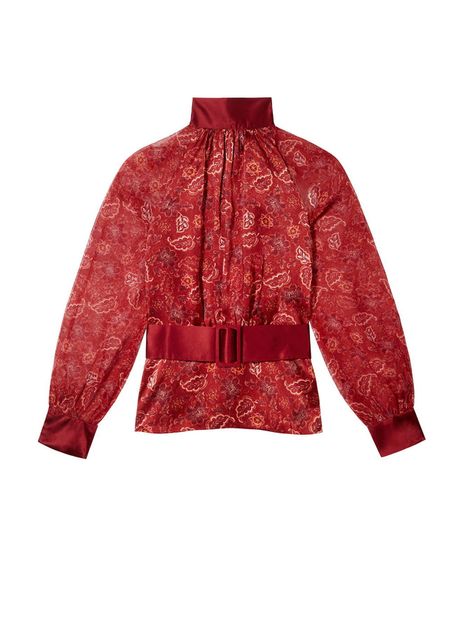 Covered Belted Top Burgandy Paisley